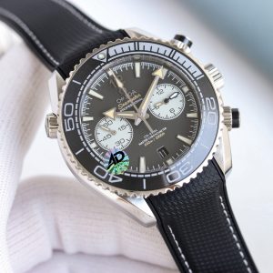 Alternative view of Tvs Production, Omega Seamaster Cosmic 600M Men's New Chronograph, Model 215.32.46.51.01.004 (45.5mm) Authentic one-to-one replica molded from the original, matching all functions and appearance of the genuine piece (3-position chronograph minute hand, dual-zero reset for both hands, 6-position chronograph,9 o'clock small seconds). Details: 1. Stainless steel case, gray dial, luminous hour markers and hands, dual sub-dials chronograph with date display, gray ceramic unidirectional rotating chronograph bezel, paired with gray sports bracelet and folding clasp. 2. Powered by the new 9900 automatic chronograph movement, featuring Omega's unique black balance wheel with Dual T shock resistance.Synchronized with the original, featuring an ultra-long 72-hour power reserve. All chronograph functions replicate the original's performance. 3: The steel bracelet utilizes 316L stainless steel with CNC polishing. Complex craftsmanship, meticulously crafted. Dedicated to watch enthusiasts everywhere. A perfect replica: A classic forged by time ~ A tribute to the ocean. ｛TVS Pioneer Creation - A Masterpiece｝